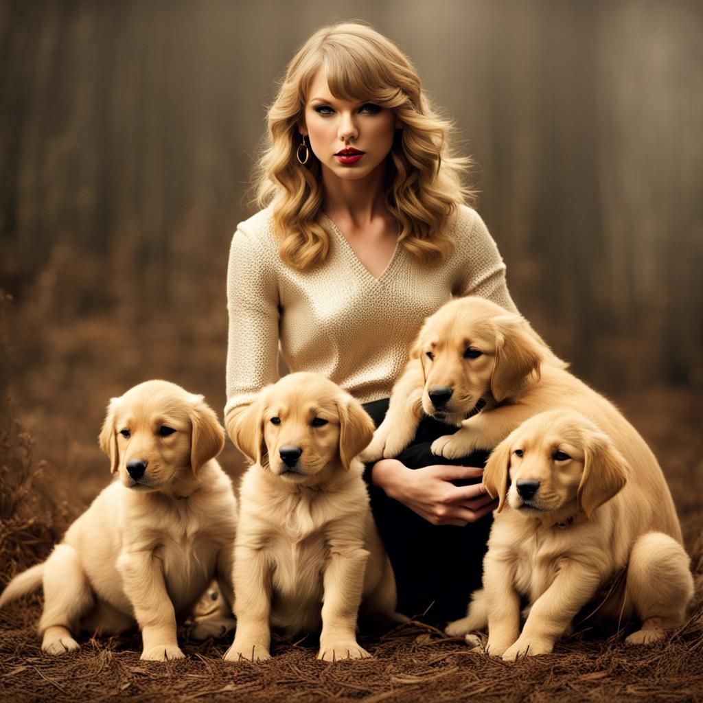 Taylor Swift with Golden Retriever Puppies: Hyperrealistic P...