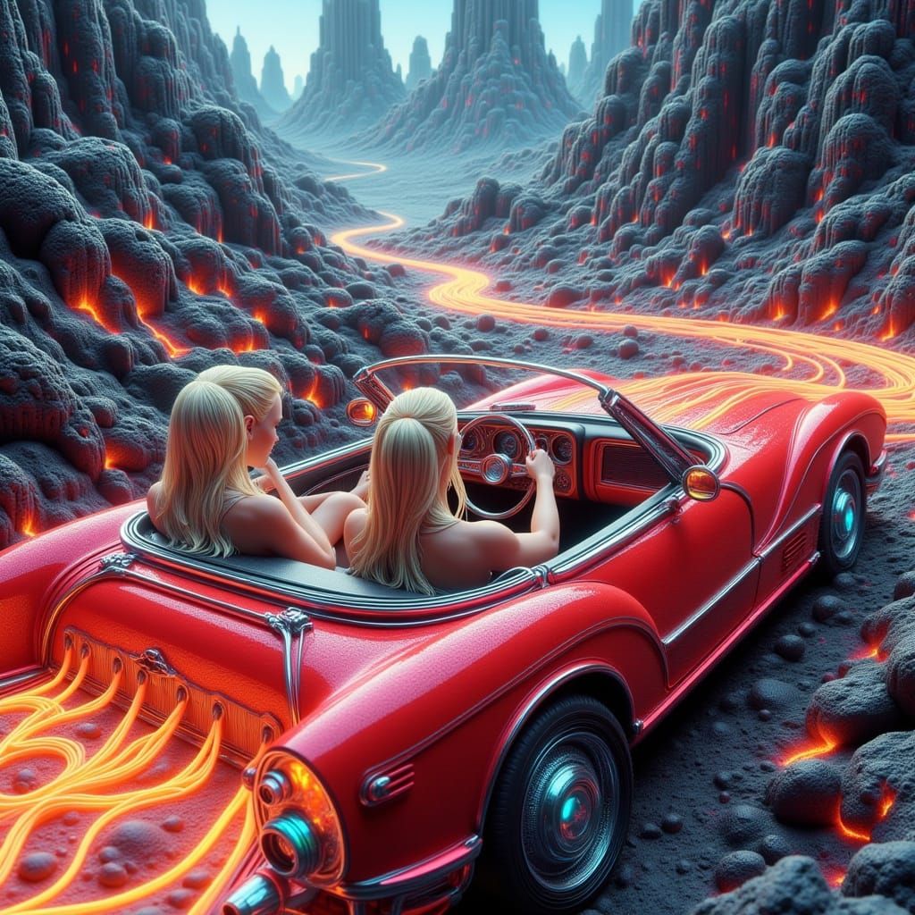 Sleek Red Car Races Towards Skyscraper: Futuristic Art