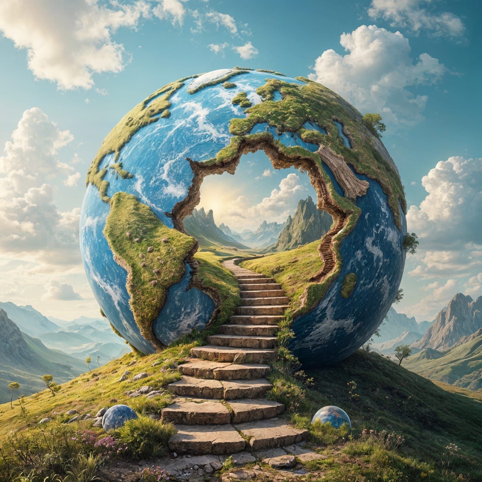 Surreal Fantasy Landscape with Cracked Felt World