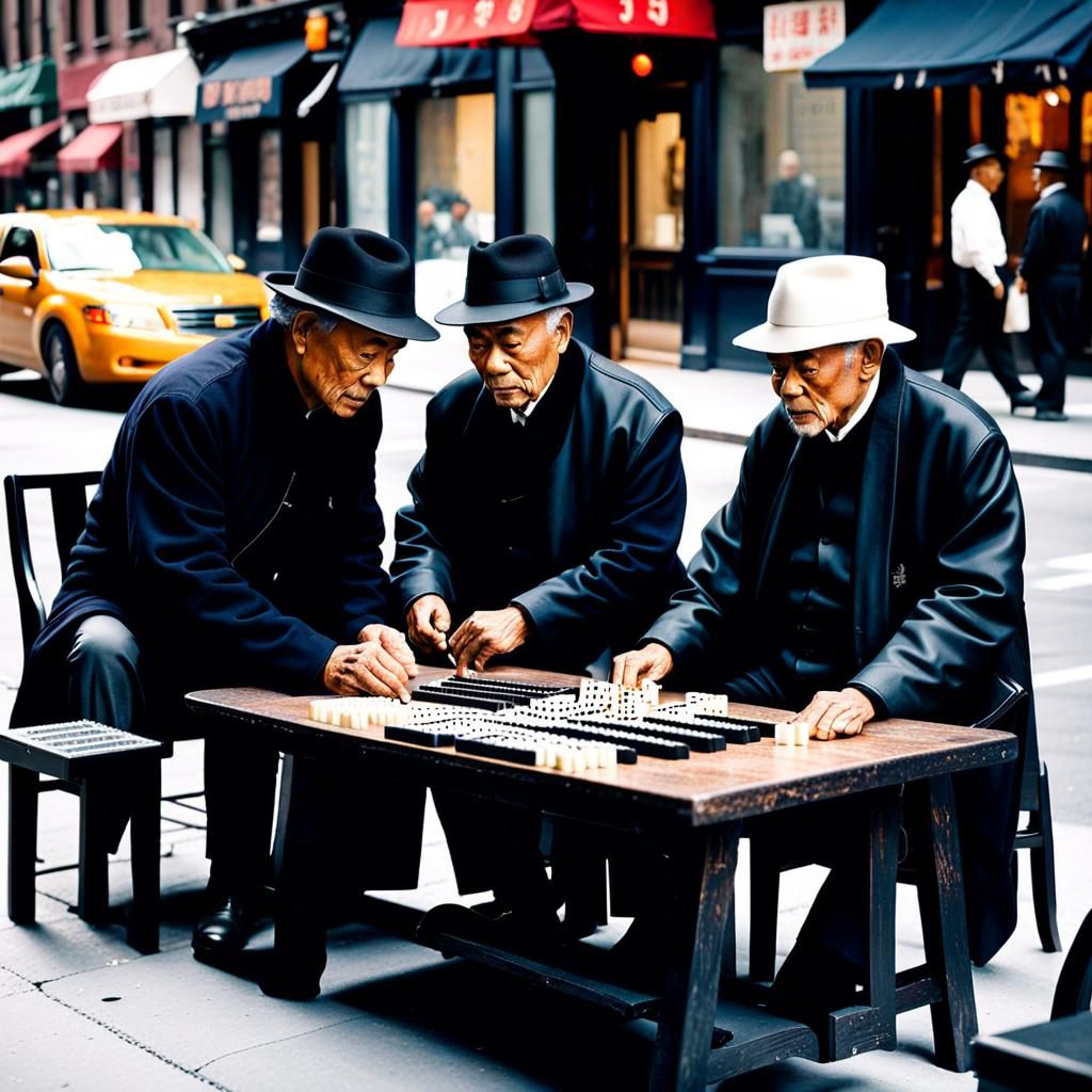 Monochrome Domino Game in NYC: Impasto Watercolor