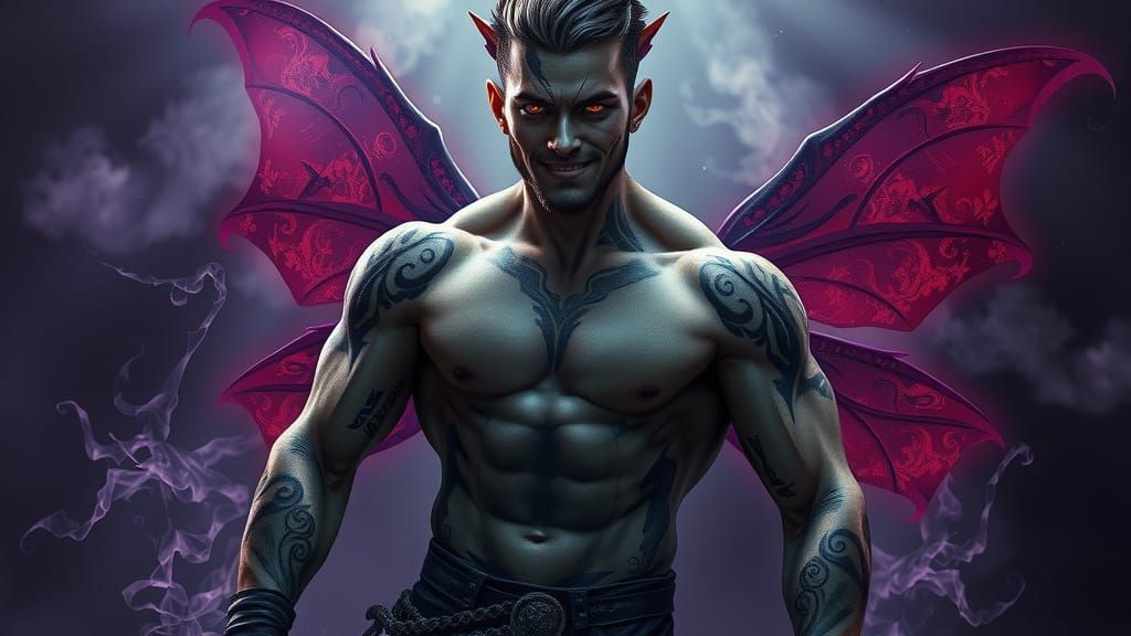 Dark Fae Warrior in Gritty, Macabre Tattooed Battle Stance