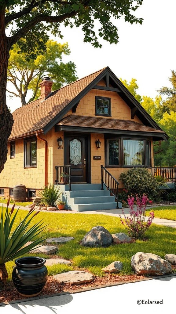 Serene Sepia Bungalow with Chrome Accents in Vibrant Ink Sty...