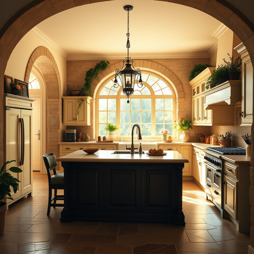 Italian-Inspired Fantasy Kitchen with Stone Arches