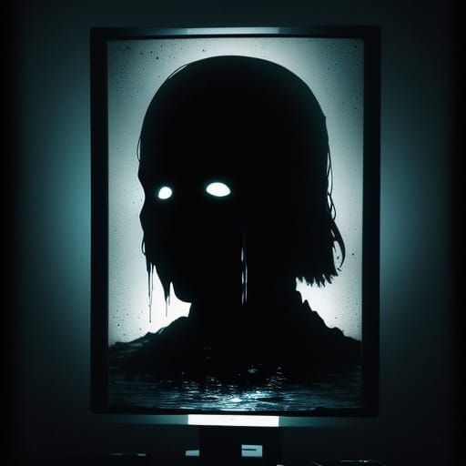 Distorted Reflection in a Haunting Dimly Lit Room