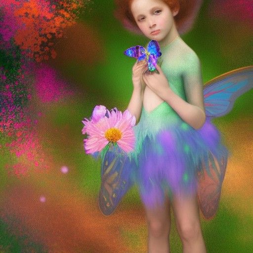 Whimsical Faerie Girl in Garden, Impressionist Style