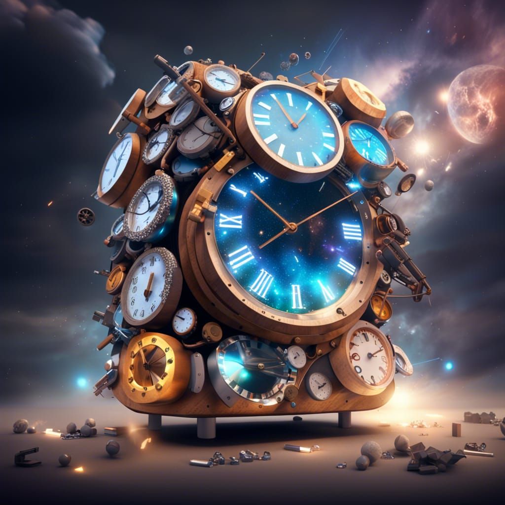 Clock Sandwich in Stormy Galaxy, Hyperrealistic Digital Art