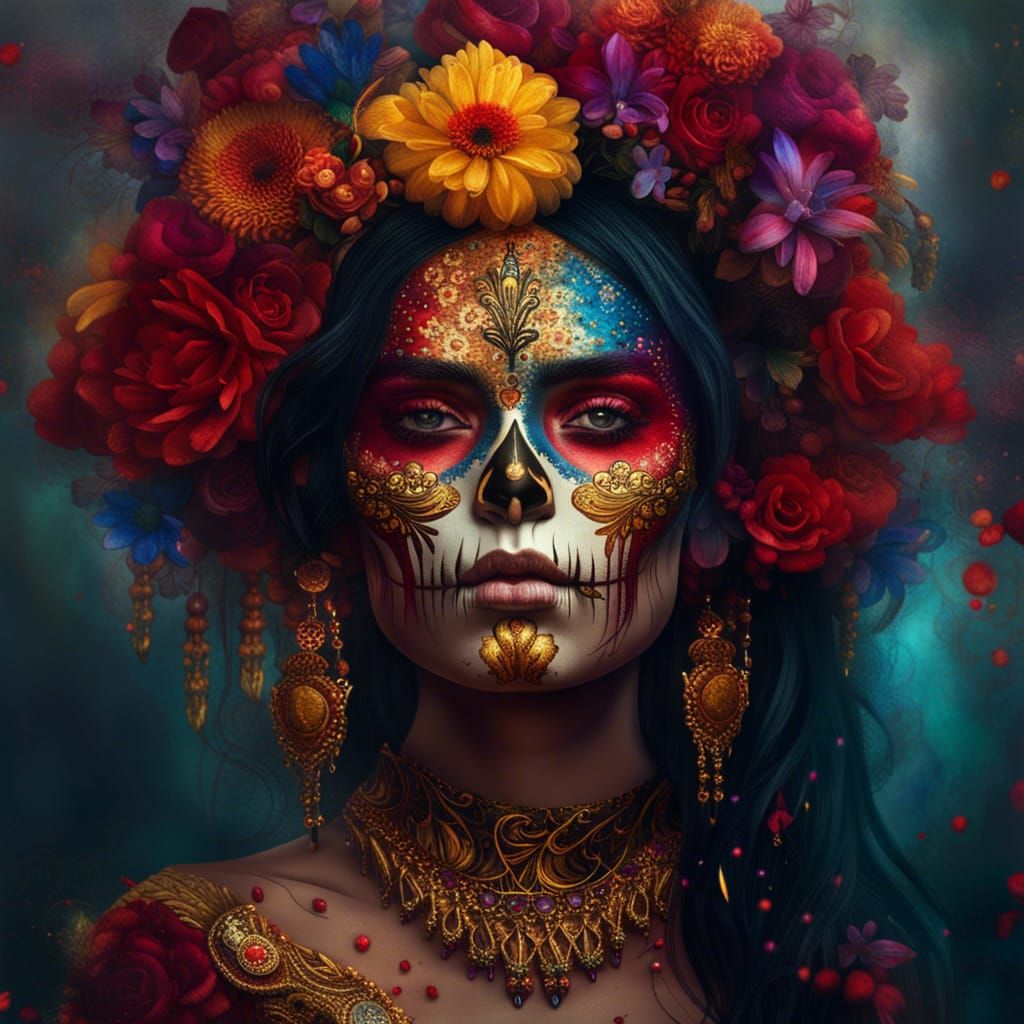 Day of the Dead Woman with Floral Headdress