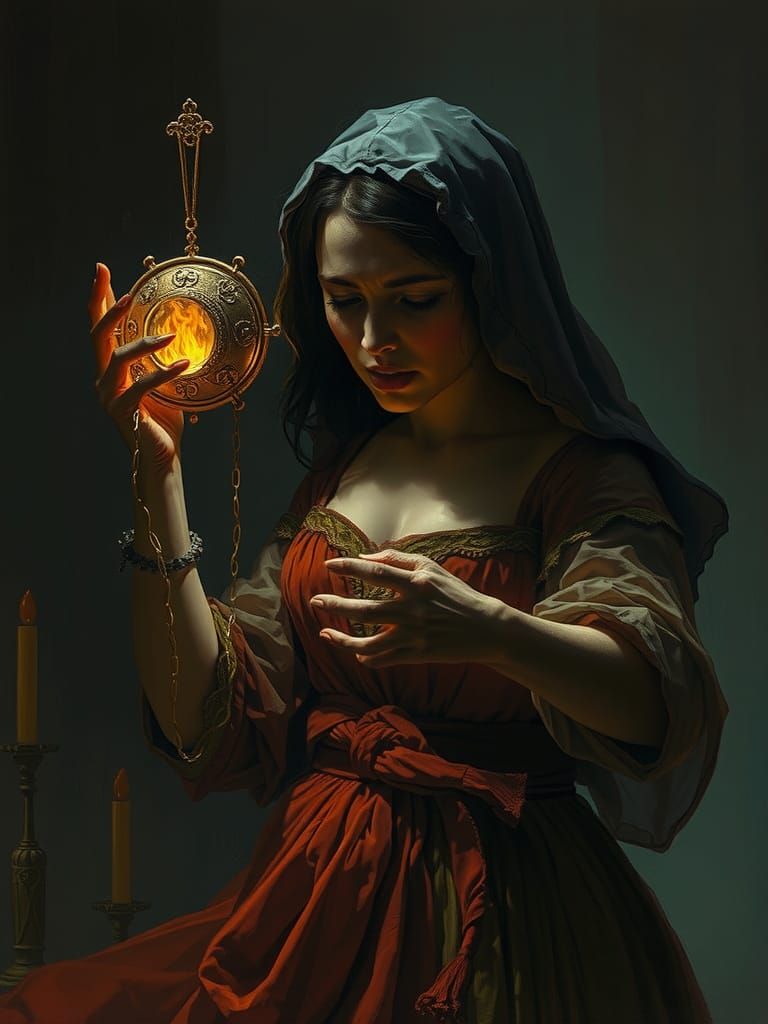 Woman Possessed by Cursed Amulet in Doré Style