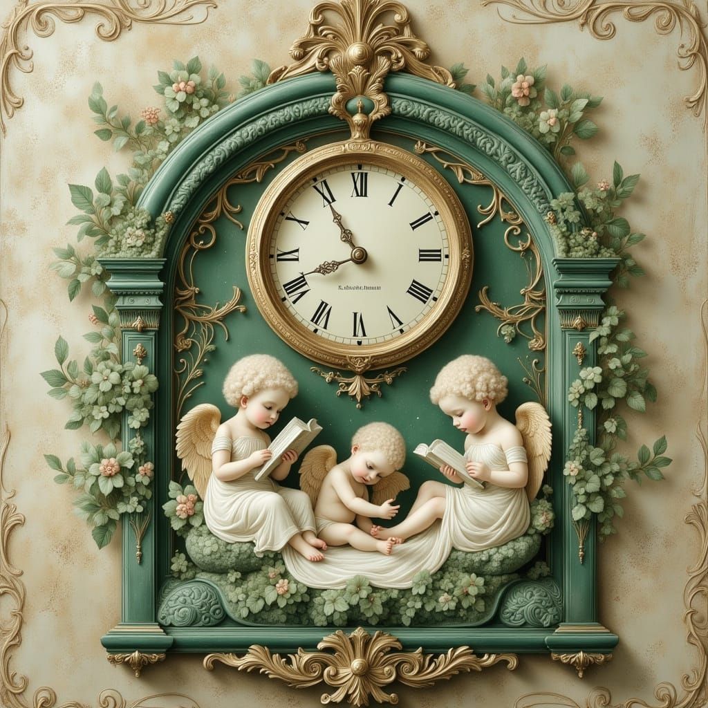 Byzantine Marble Angels in Dreamy Wall Clock