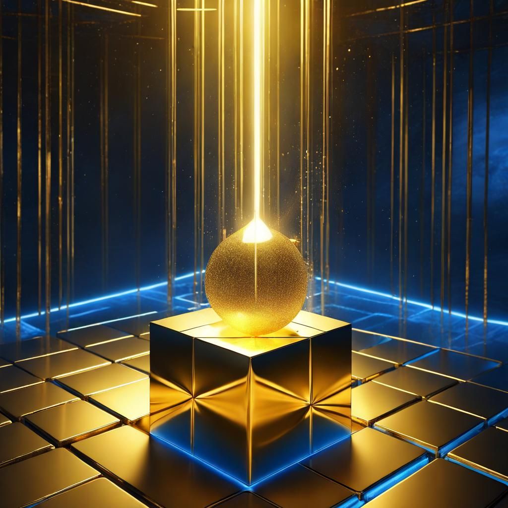 Laser Beam Strikes Golden Drop in Nested Cubes