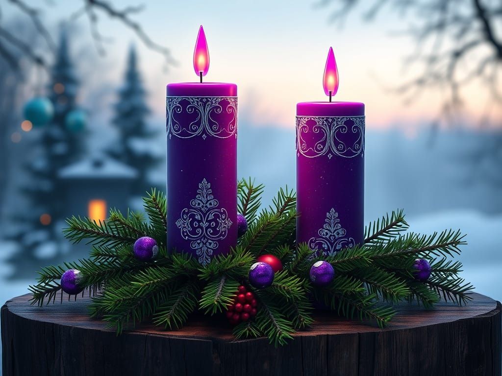 Winter Wonderland in Advent Atmosphere with Purple Candles