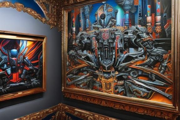 Hyperrealistic Art Gallery with Humans and Robots