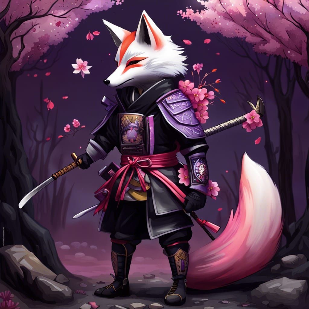 Fox Samurai with Kitsune Mask and Katana