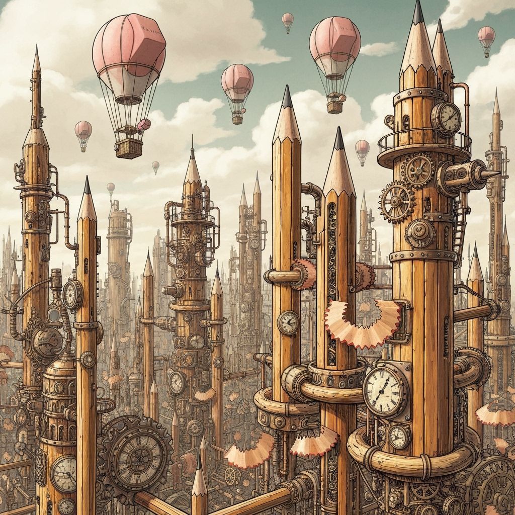 Steampunk City Crafted From Pencils and Gears