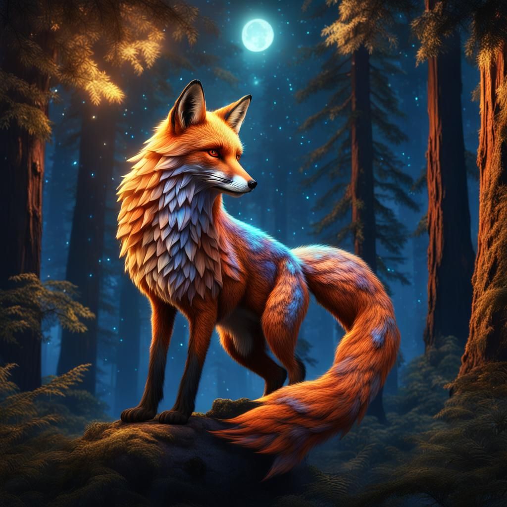 Fox Spirit in Redwood Forest: Fantasy Concept Art