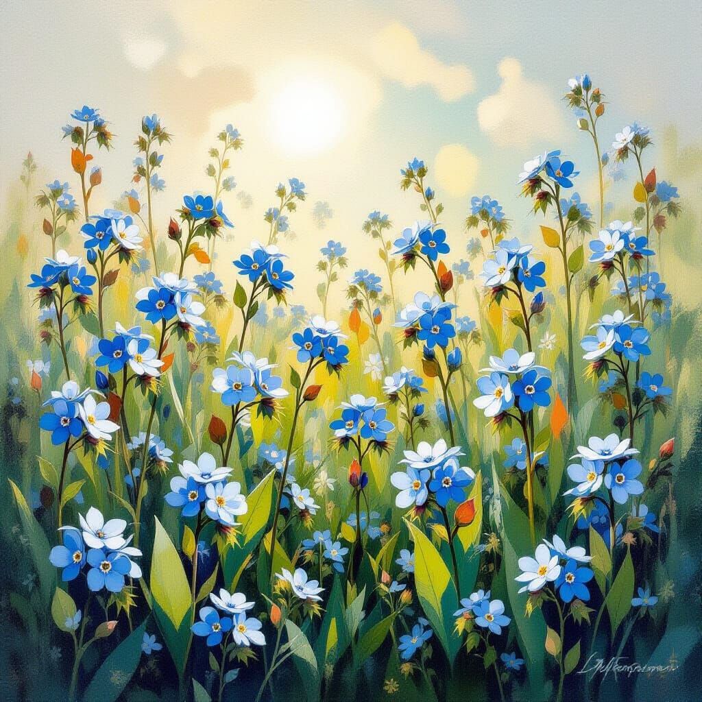 Forget-Me-Nots with Eyes in Oil Painting Style