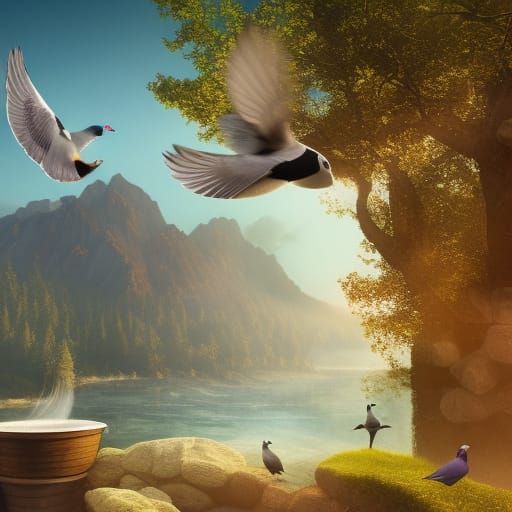 Sunlit Sauna with Pigeon, Detailed Matte Painting