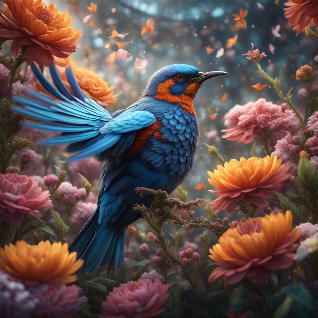 Bird in Glass Box, Detailed Fantasy Art