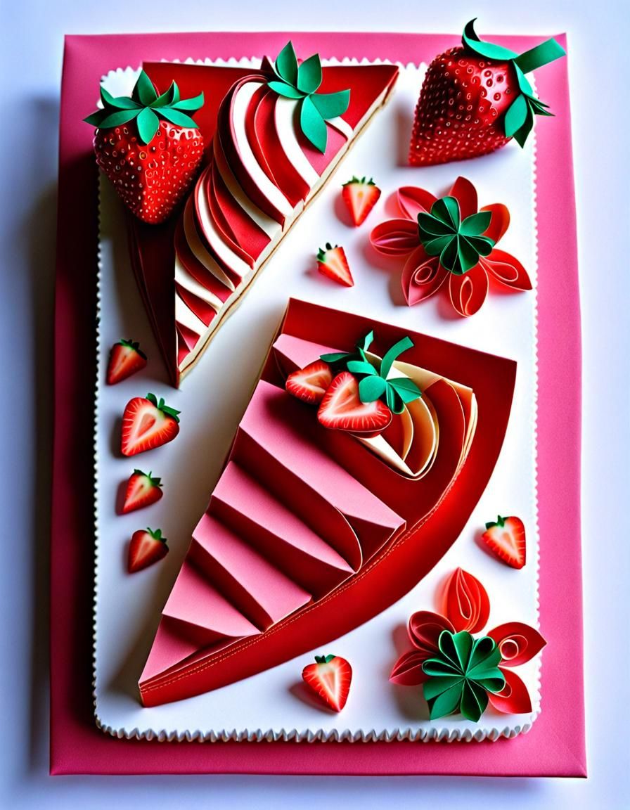 Detailed origami strawberry cheese cake