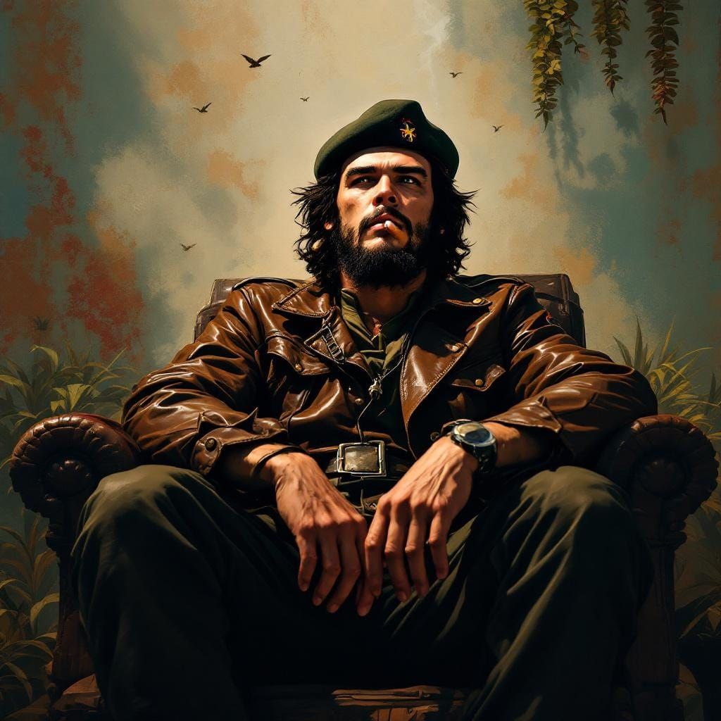 Che Guevara Smoking Cigar Matte Painting