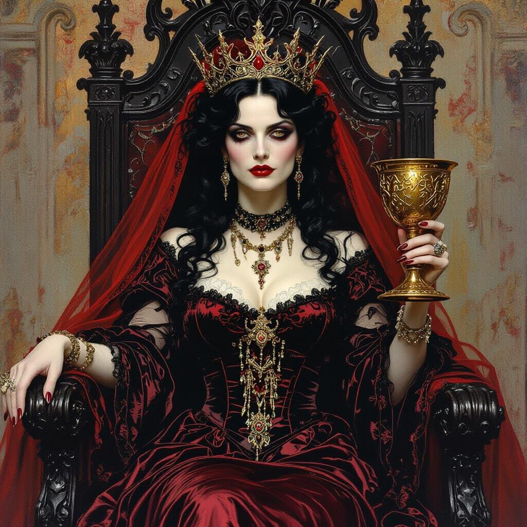 Queen of Hell on Demonic Throne, Pre-Raphaelite Painting