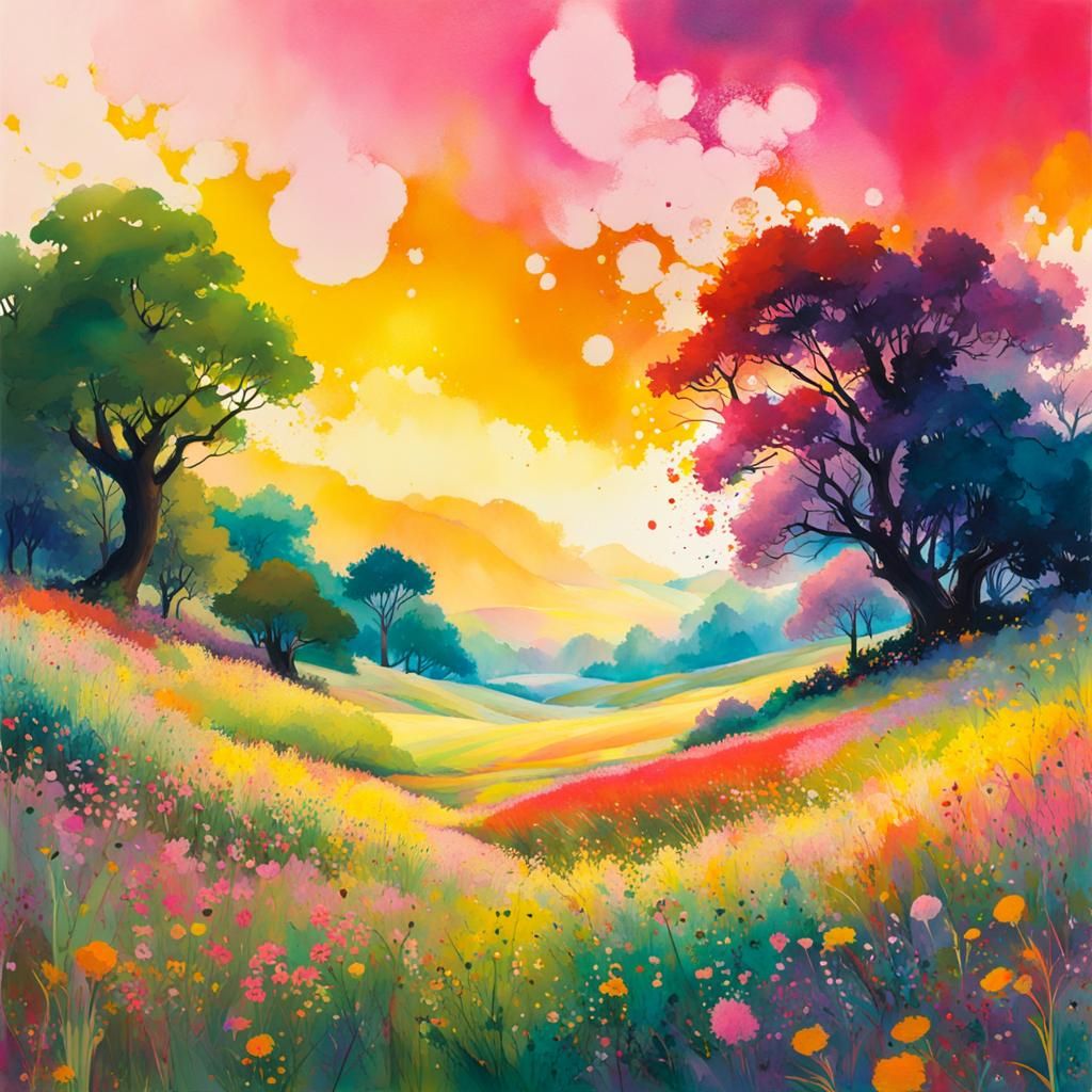 Ink Splatter Meadow in Abstract Expressionist Style