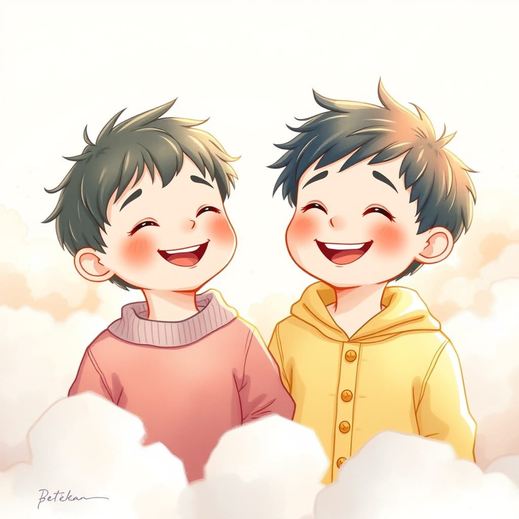 Charming Young Friends in Whimsical Clouds
