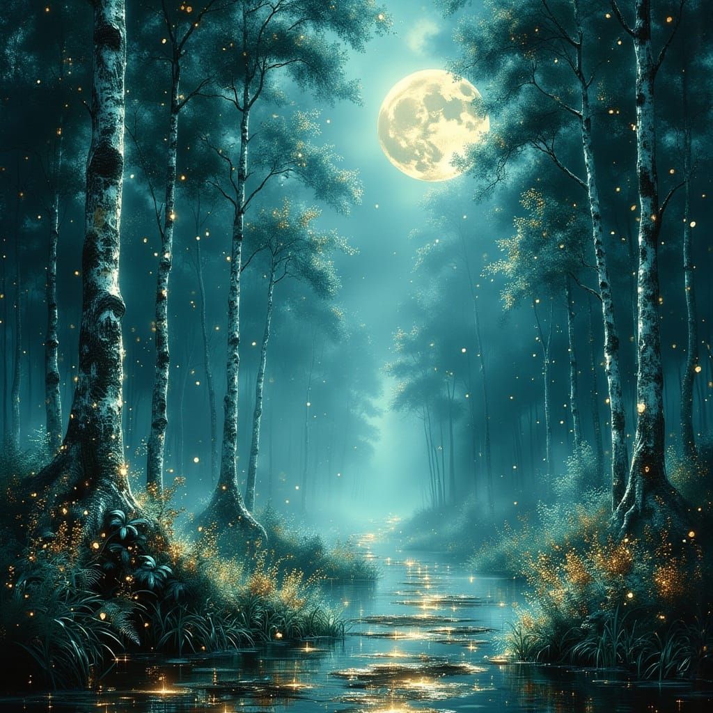Ethereal Teal and Silver Forest Path