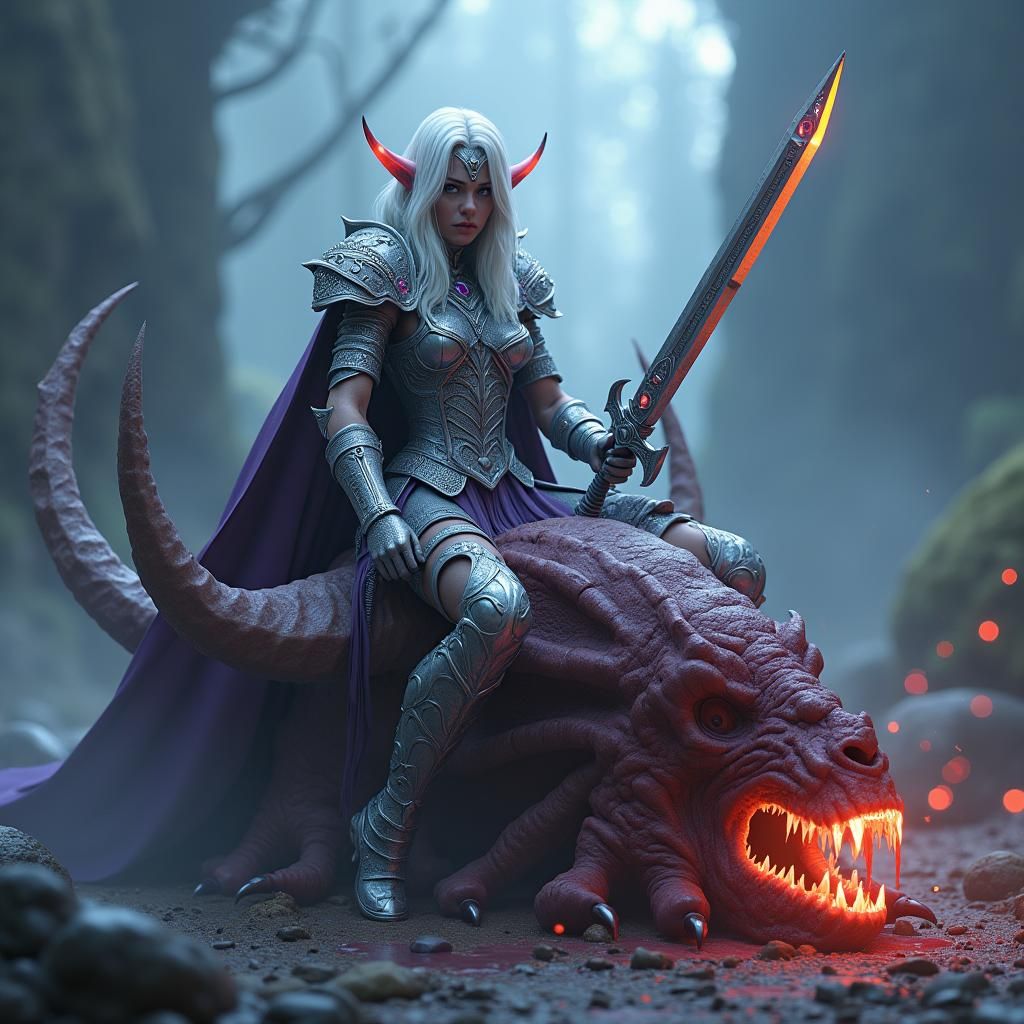 Triumphant Elf Queen on Troll Head