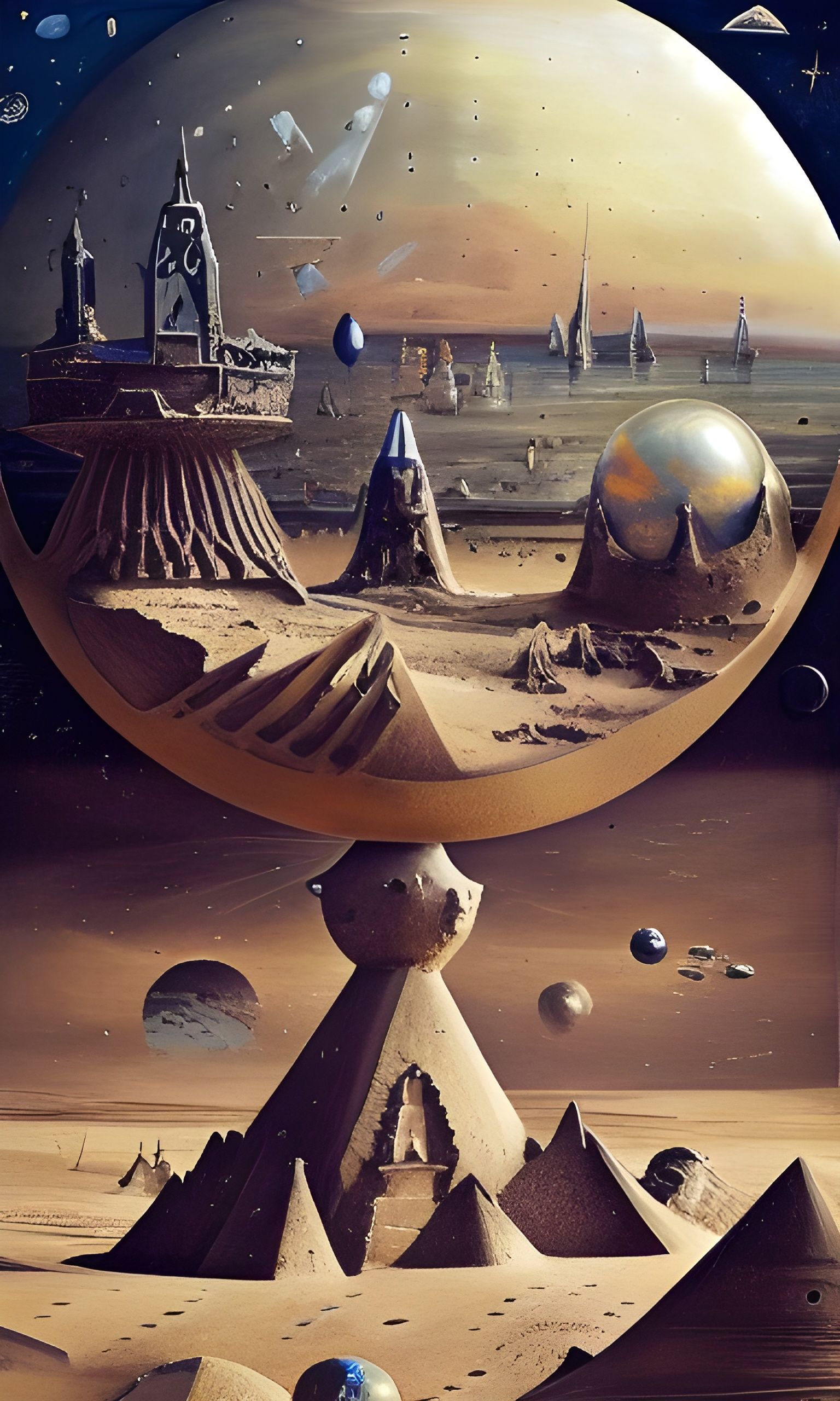 Sandcastle in Space: Surreal Mixed Media Painting