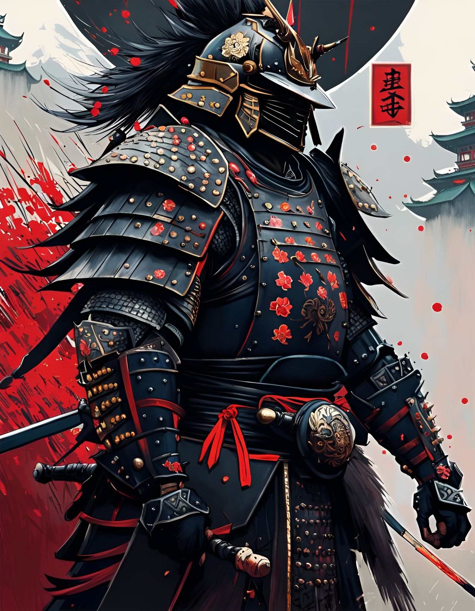 Armored Japanese Samurai with Intricate Details