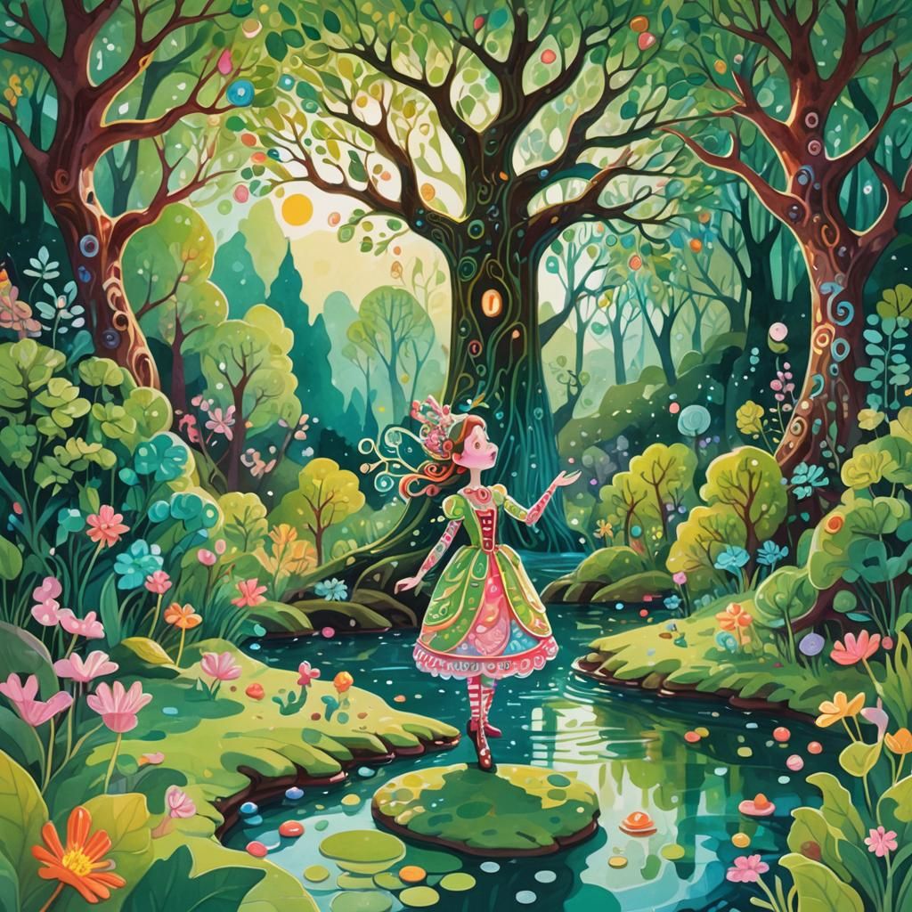 Whimsical Singer in a Candyland Forest