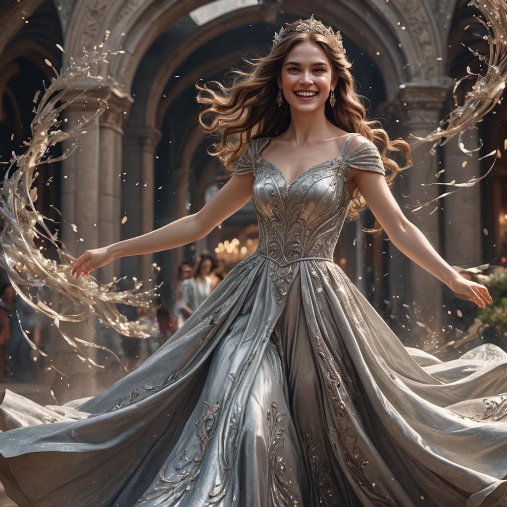 Beautiful Woman in Silver Gown, Fantasy Concept Art