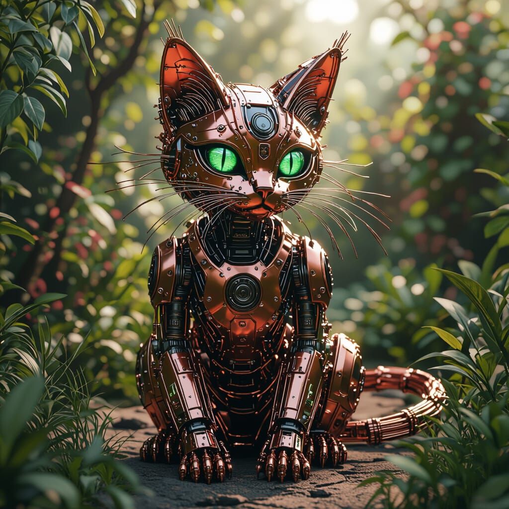 Lifelike Mechanical Cat with Copper Fur