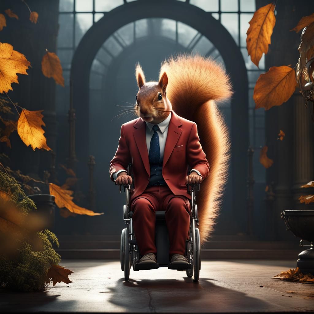 Hyperrealistic Squirrel Professor X: Detailed Matte Painting
