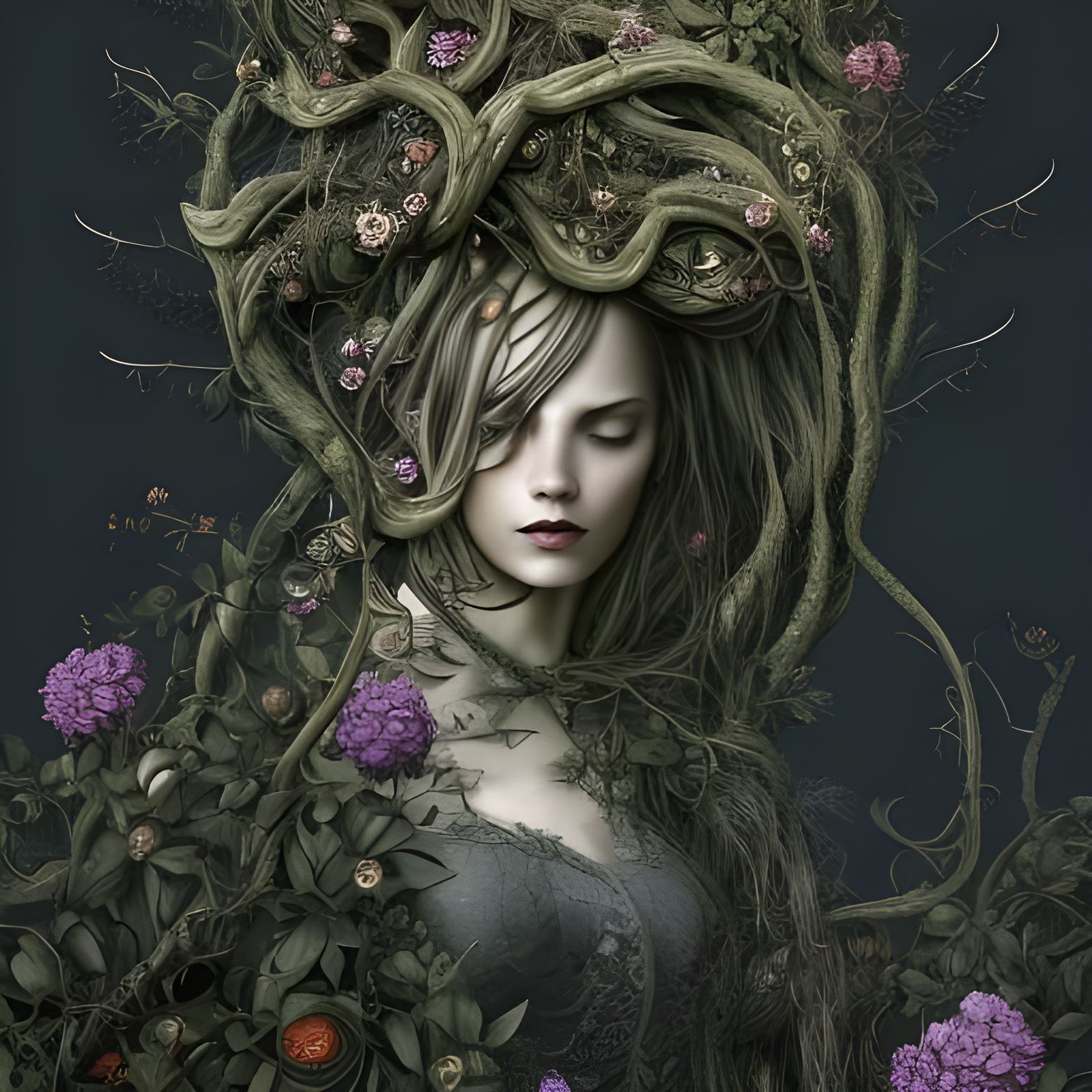 Moon Surrounded by Thorny Vines in Fantasy Illustration