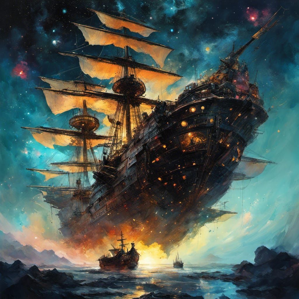 Pirate Ship Navigating the Starry Cosmos