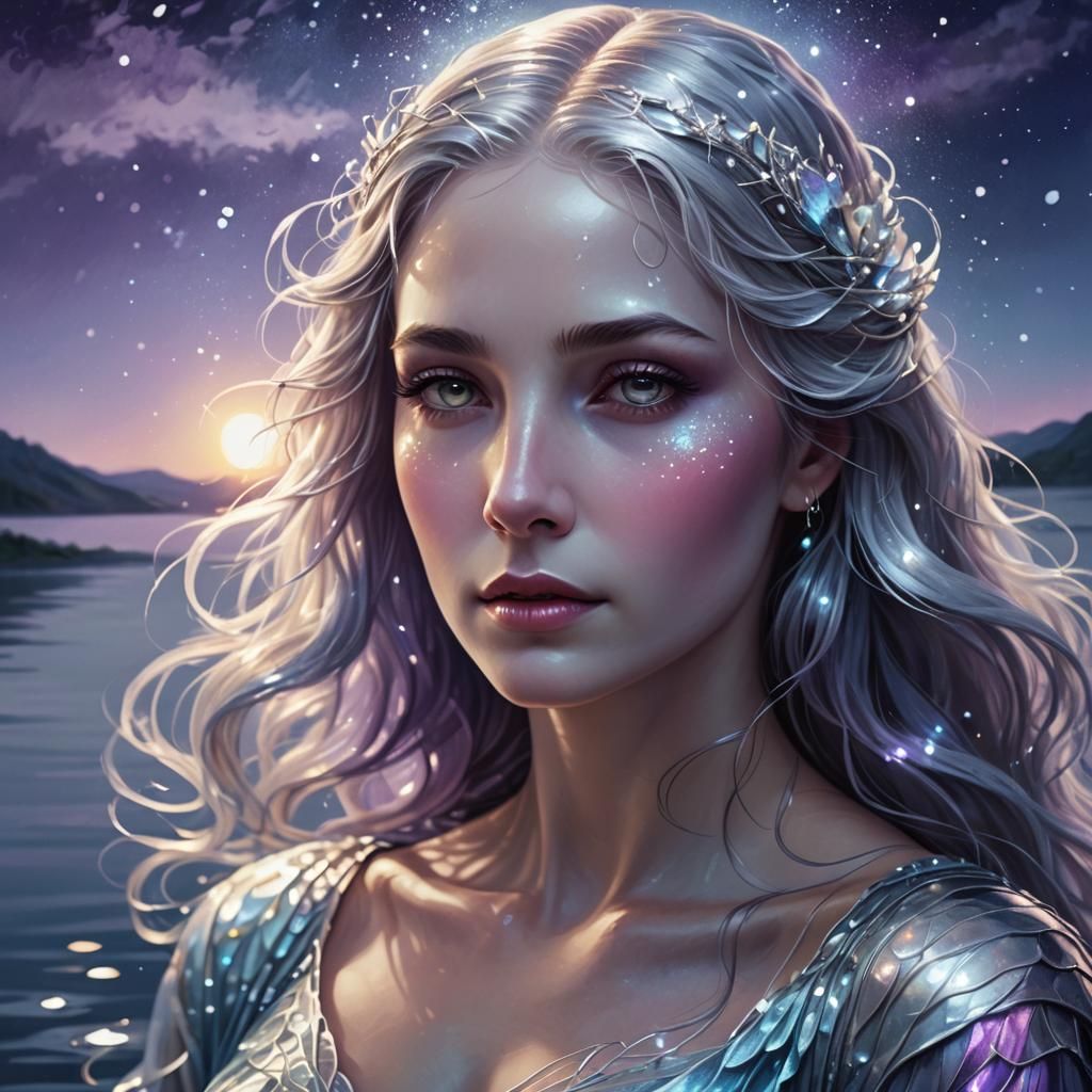 Lady of the Lake in Moonlight: Digital Painting