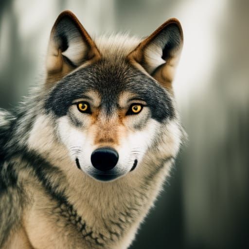 Wolf Portrait in Cave with Bokeh Lighting