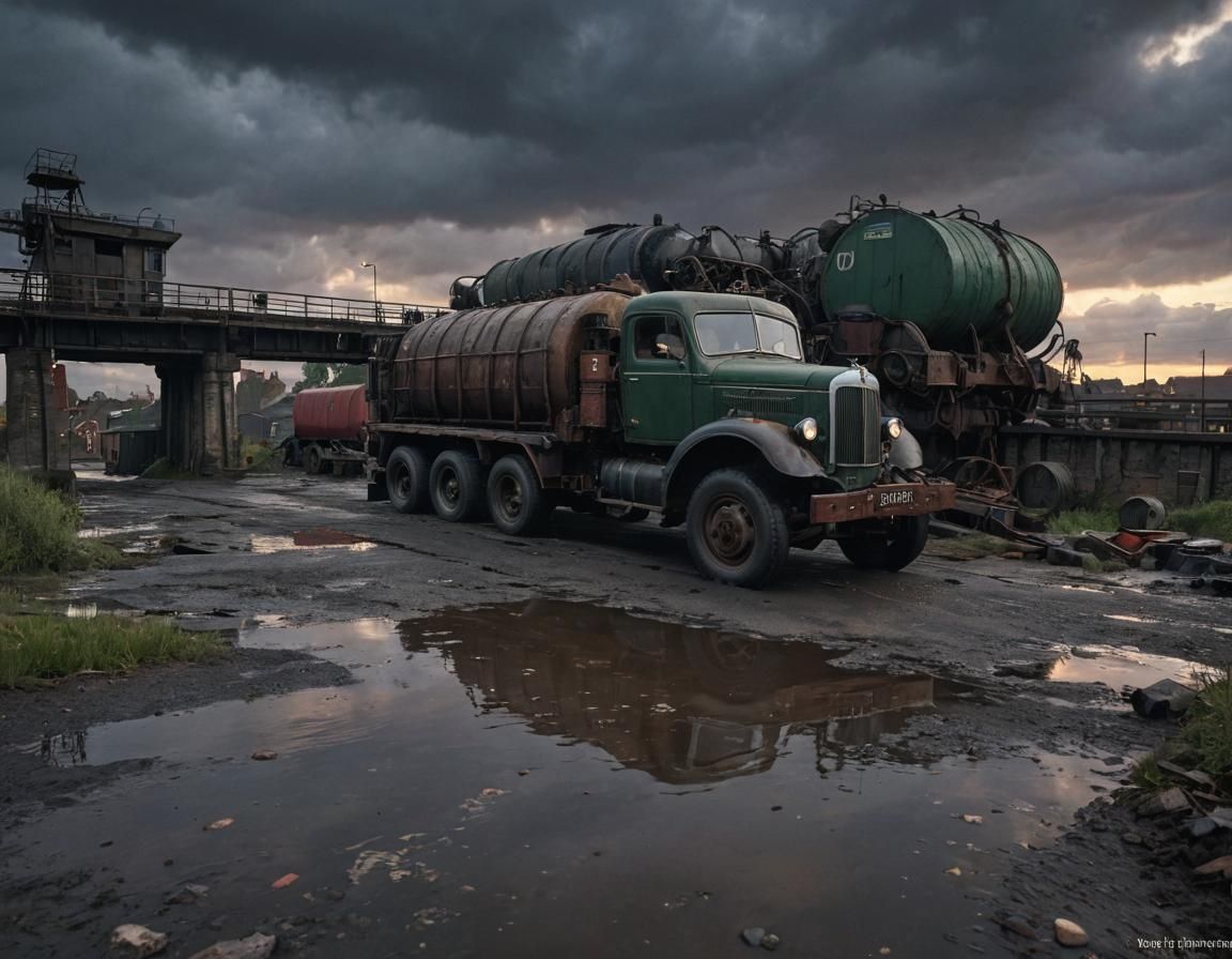 Dieselpunk Bedford QLW Truck on Bridge at Sunset