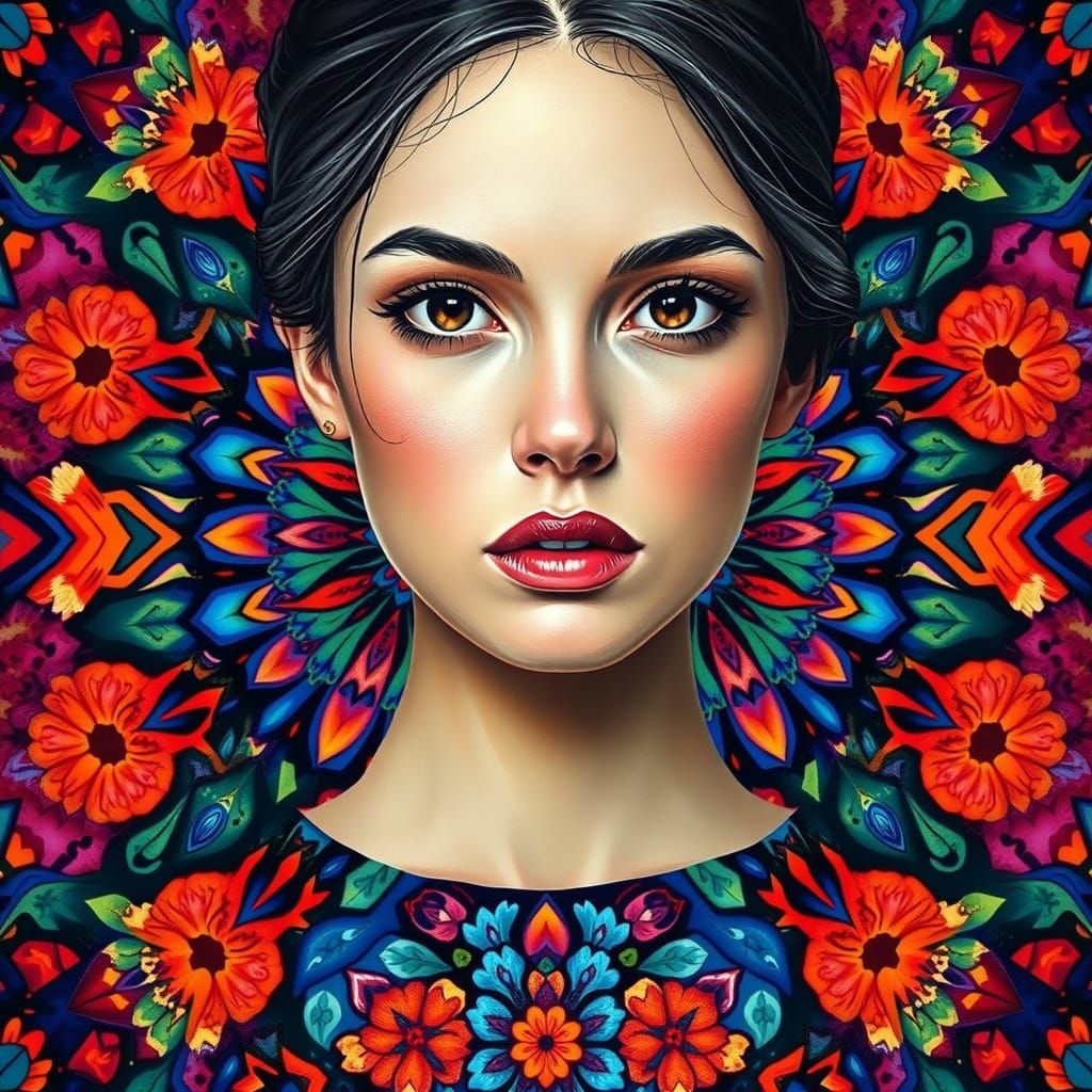 Kaleidoscope Art: Woman in Psychedelic Acrylic Painting