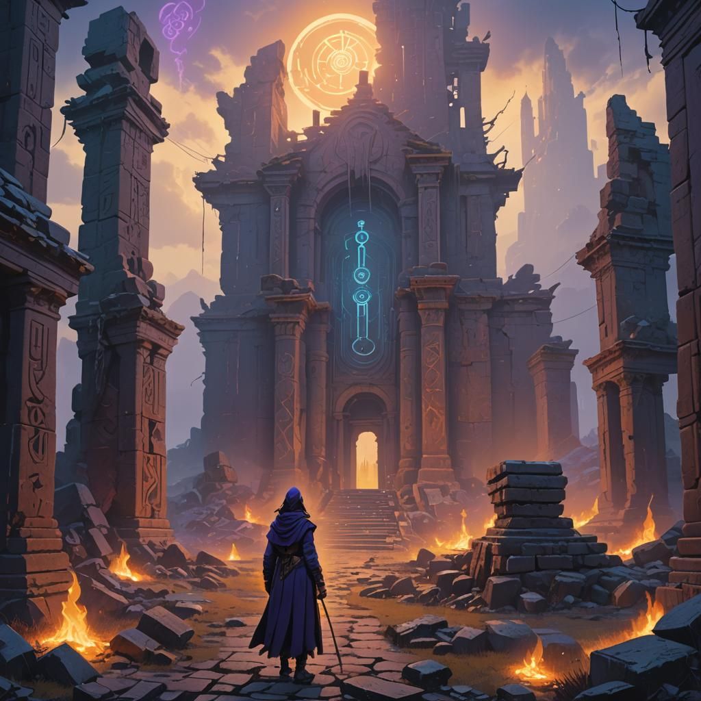 Mysterious Sorceress in Ancient Ruins: Fantasy Matte Paintin...