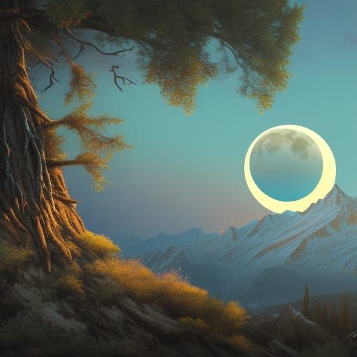 Moonrise Over Utah Mountain: Matte Painting