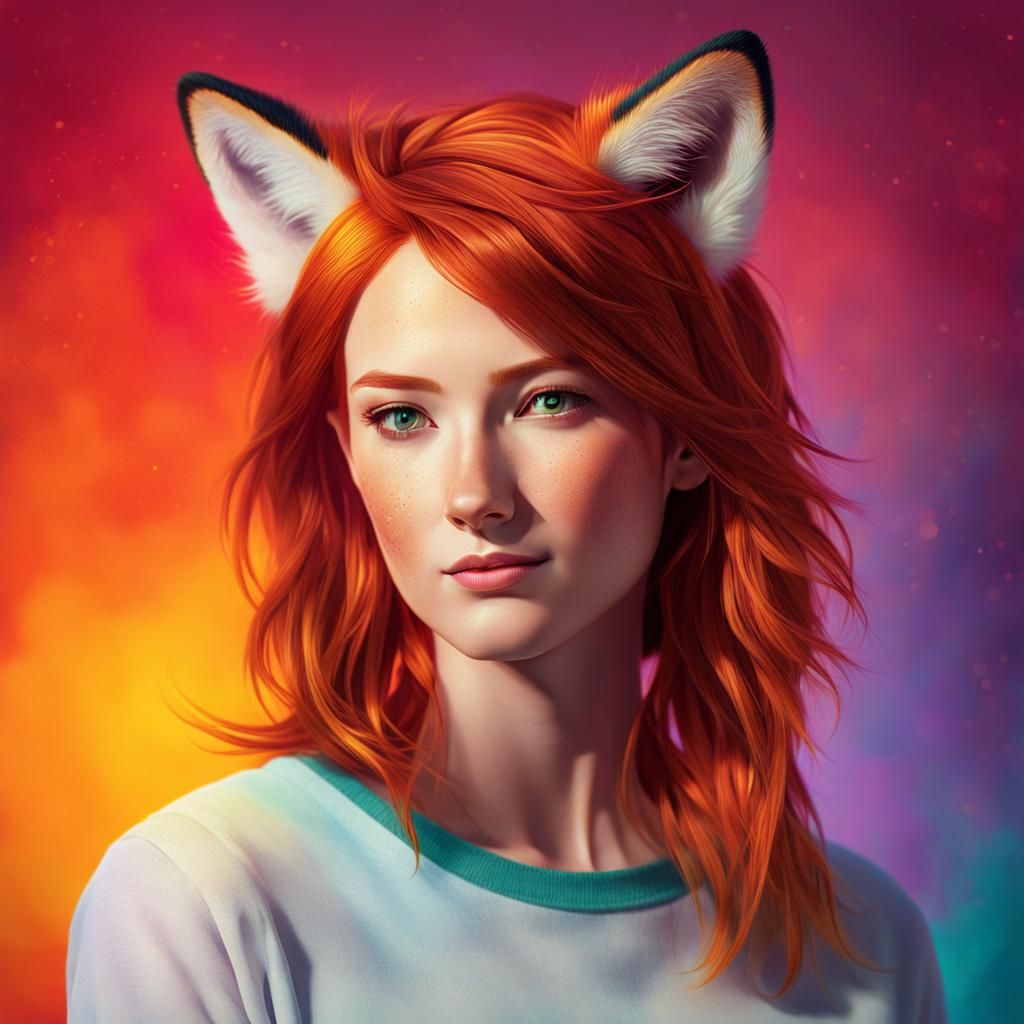 Fox-Eared Woman Portrait in Hyperrealistic Style