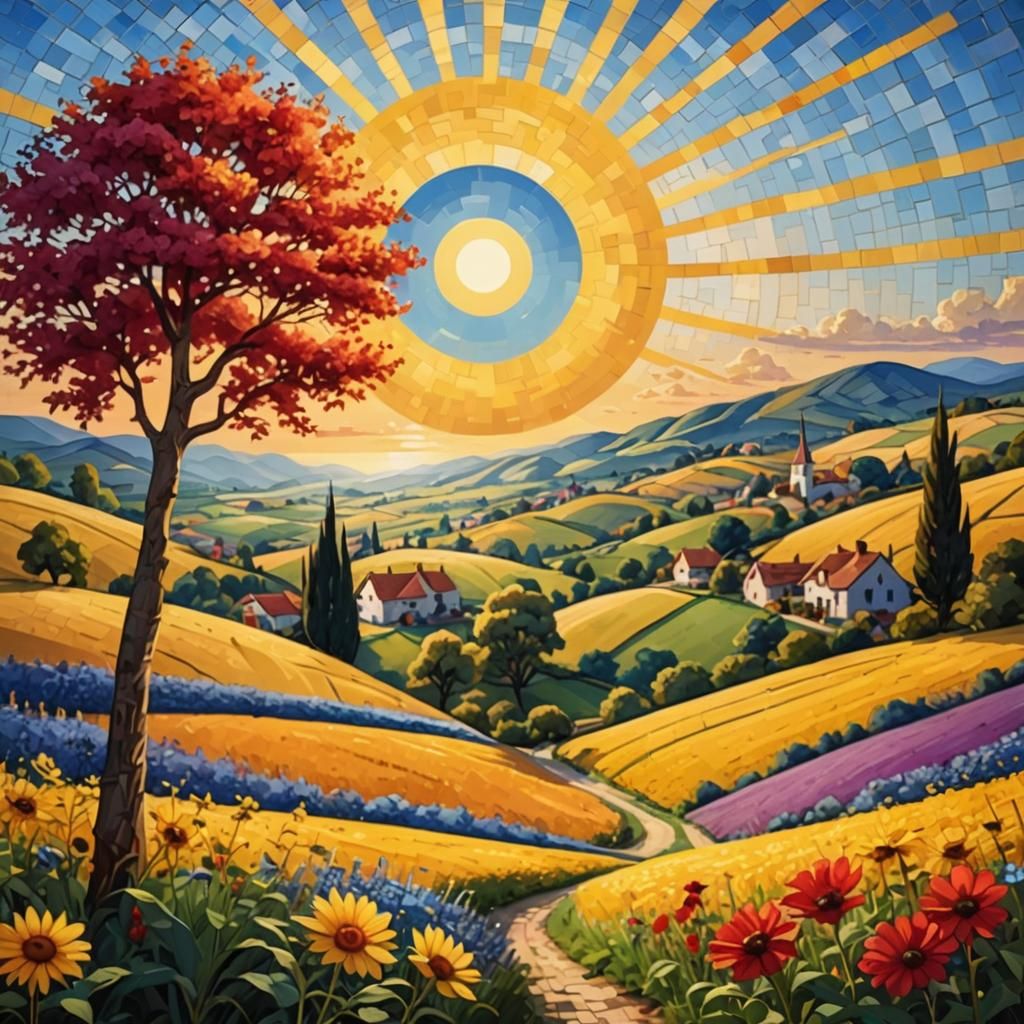 Vivid Rural Landscape with Golden Fields in HDR