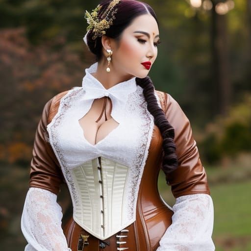 Steampunk Woman in Cog Corset and Victorian Coat