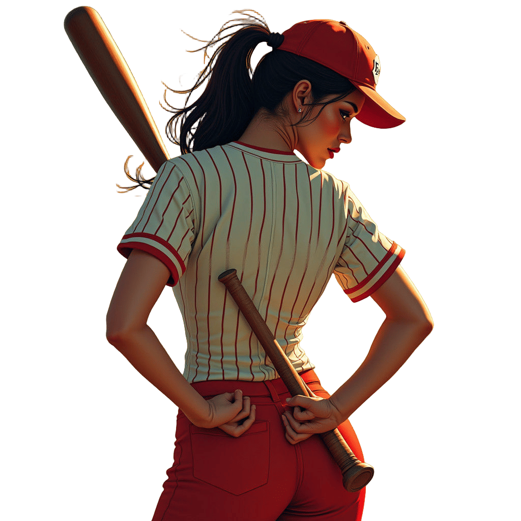 Pin-Up Woman Baseball Silhouette in Detailed Matte Painting