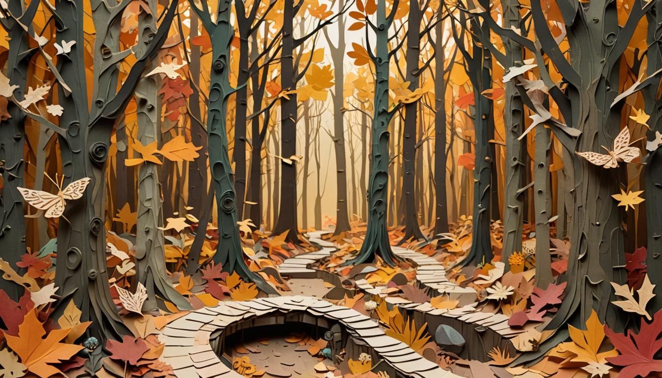 Dreamy Forest Path in Papercraft Art Style