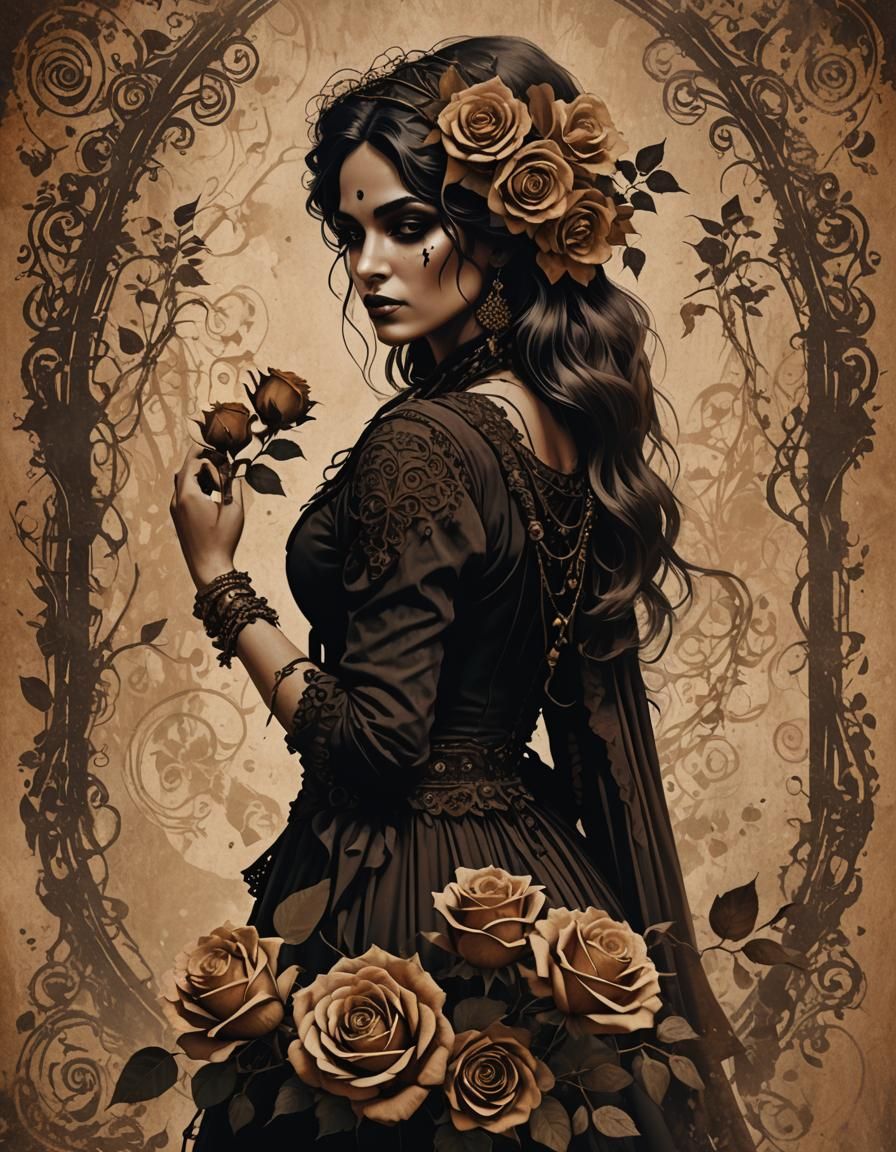 Gothic Gypsy Silhouette with Roses