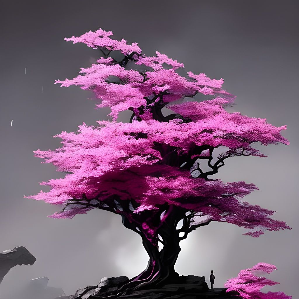 Epic Cherry Blossom Bonsai Treehouse Digital Painting